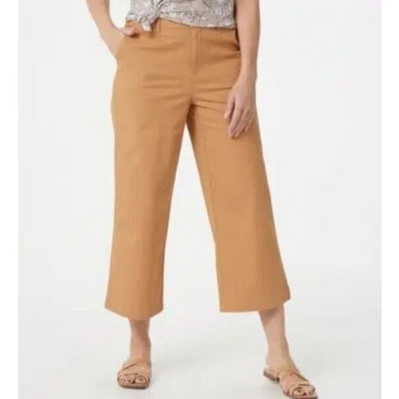 Denim & Co. Regular Easywear Twill Wide-Leg Crop Pants Camel,Plus 18 - Picture 1 of 1